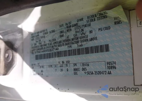 2007 Ford E-150 Commercial/Recreational из США, поврежденный, VIN 1FTNE14WX7DB37140